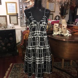 Burberry black & white check drop waist dress 8